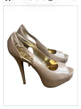 Material Girl Nude Patent Peep Toe Platform 5” High Heels